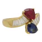 Vintage Ruby, Sapphire and Diamond Toi-Et-Moi Crossover Ring