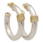 Vintage Retro Chunky Hoop Earrings in Yellow Gold and Silver
