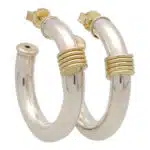 Vintage Retro Chunky Hoop Earrings in Yellow Gold and Silver