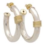 Vintage Retro Chunky Hoop Earrings in Yellow Gold and Silver