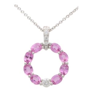 Contemporary Pastel Pink Sapphire and Diamond Pendant Necklace