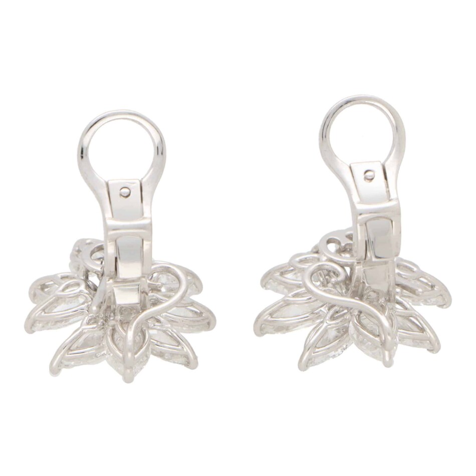 Pear and Marquise Cut Diamond Floral Cluster Earrings