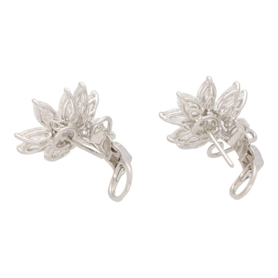 Pear and Marquise Cut Diamond Floral Cluster Earrings