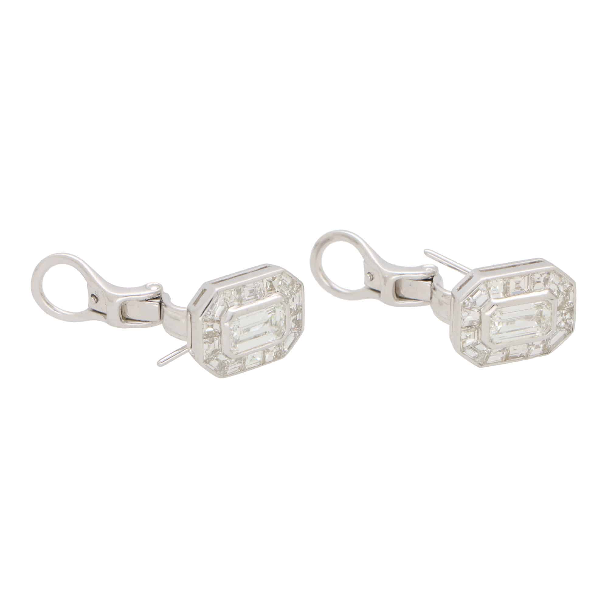Art Deco Inspired Emerald Cut Diamond Target Earrings at Susannah