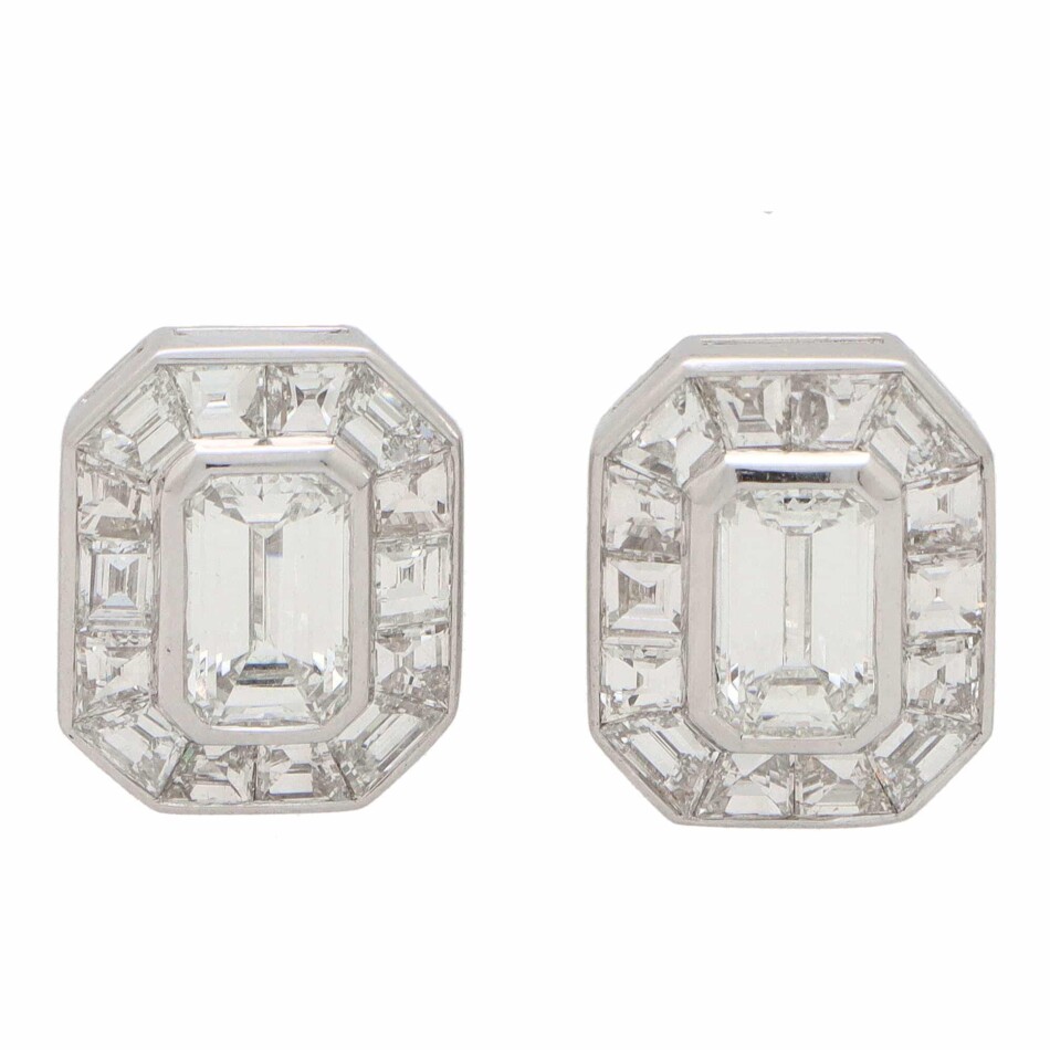 Art Deco Inspired Emerald Cut Diamond Target Earrings