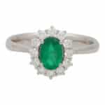 Contemporary Emerald and Diamond Cluster Ring