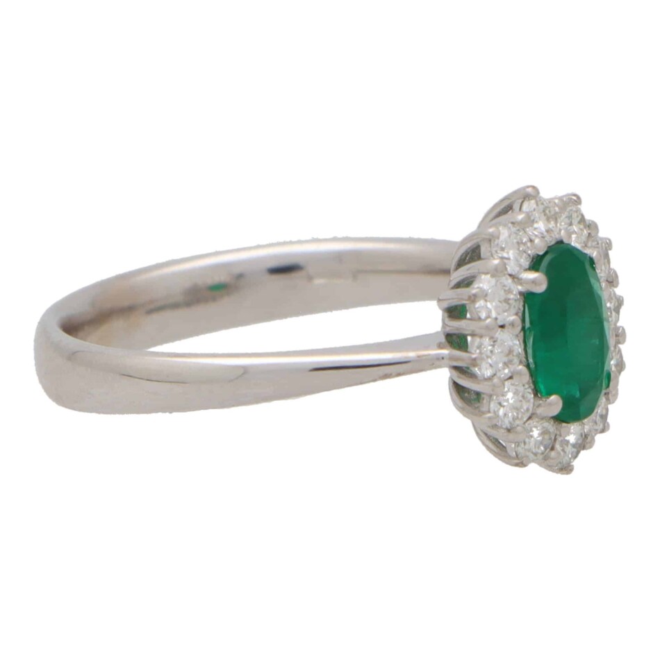 Contemporary Emerald and Diamond Cluster Ring