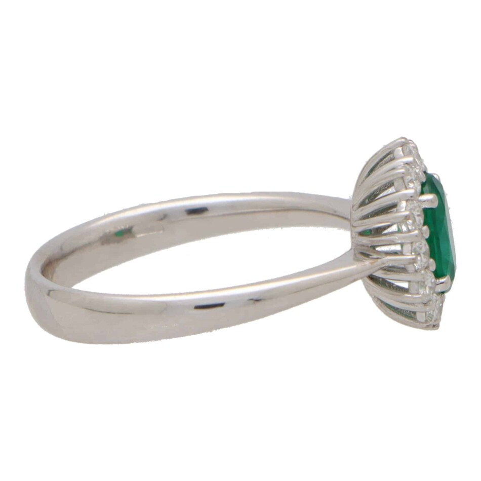Contemporary Emerald and Diamond Cluster Ring