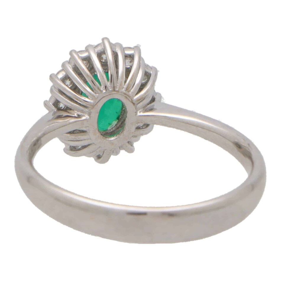 Contemporary Emerald and Diamond Cluster Ring