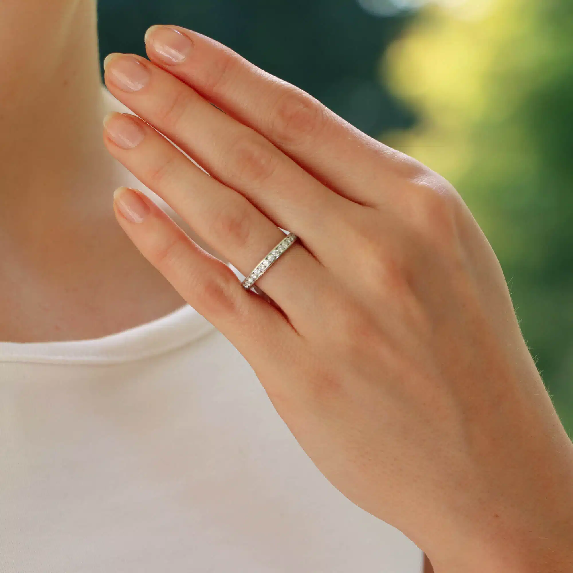 Contemporary Round Cut Half Eternity Ring in Platinum