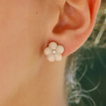 Vintage Van Cleef & Arpels Coral and Diamond Flower Earrings