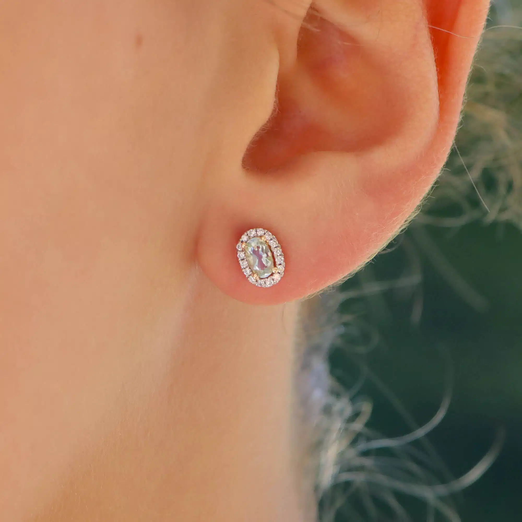 Contemporary Petite Aquamarine and Diamond Halo Stud Earrings