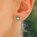 Art Deco Inspired Emerald and Diamond Target Stud Earrings