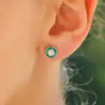 Art Deco Inspired Emerald and Diamond Target Stud Earrings