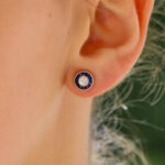 Art Deco Inspired Sapphire and Diamond Target Stud Earrings