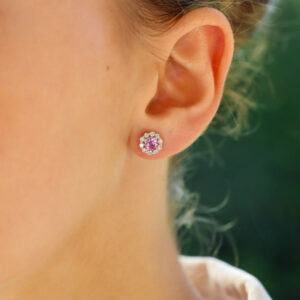 Pink Sapphire and Diamond Floral Cluster Earrings