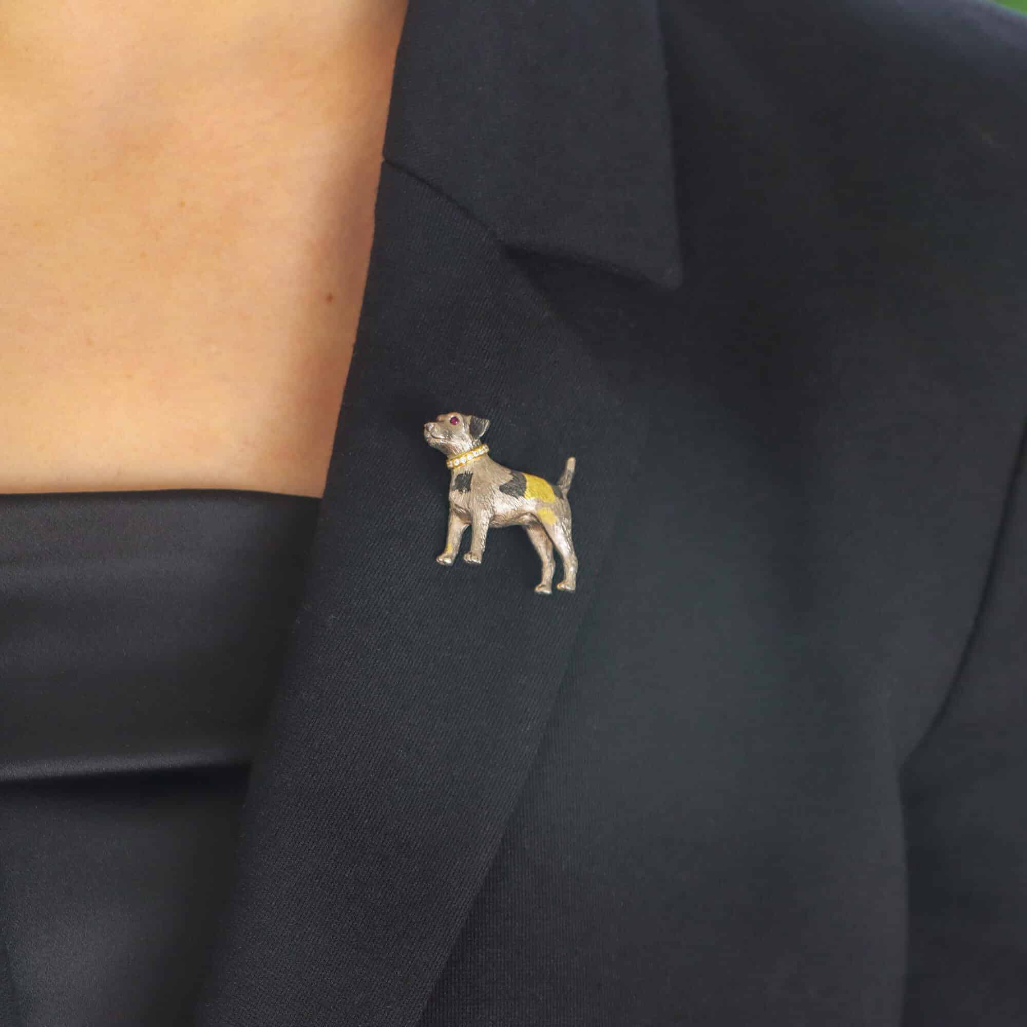 Ruby and Diamond Jack Russell Terrier Pin Brooch