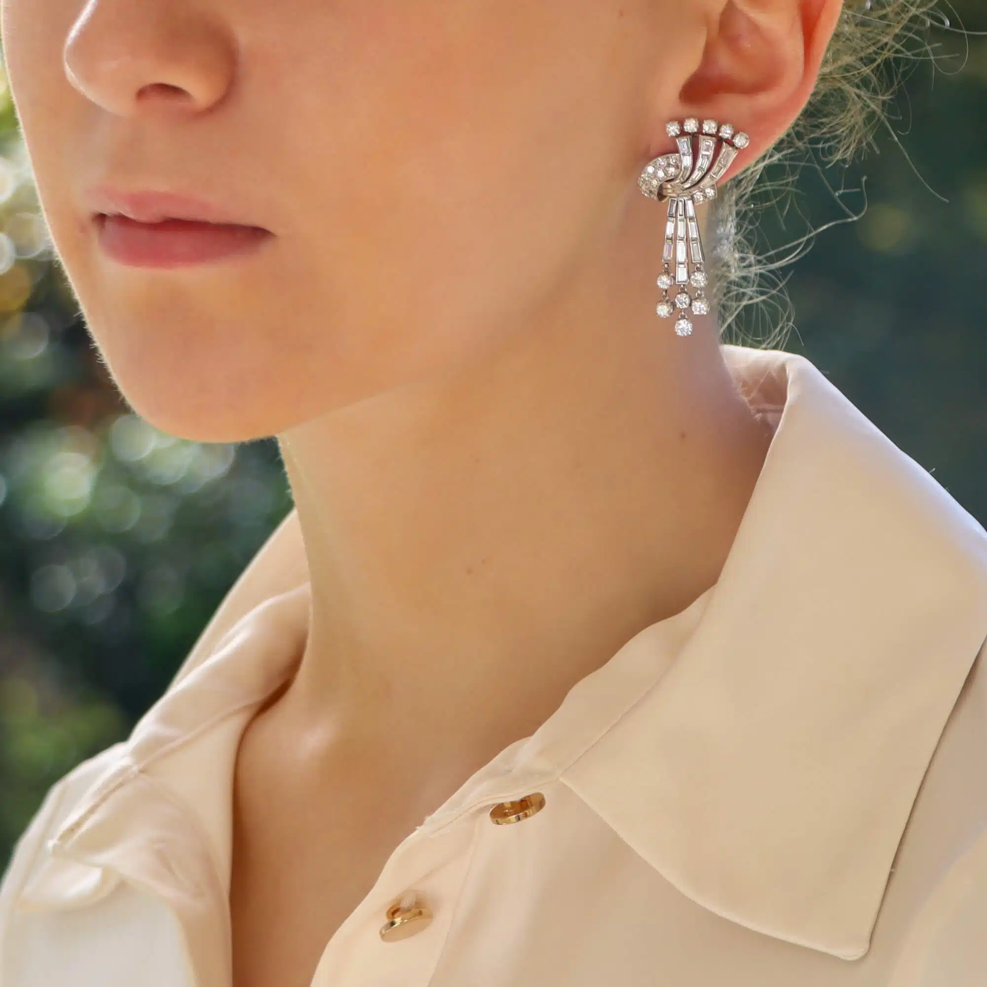 Vintage 1940's Deco Inspired Diamond Drop Earrings