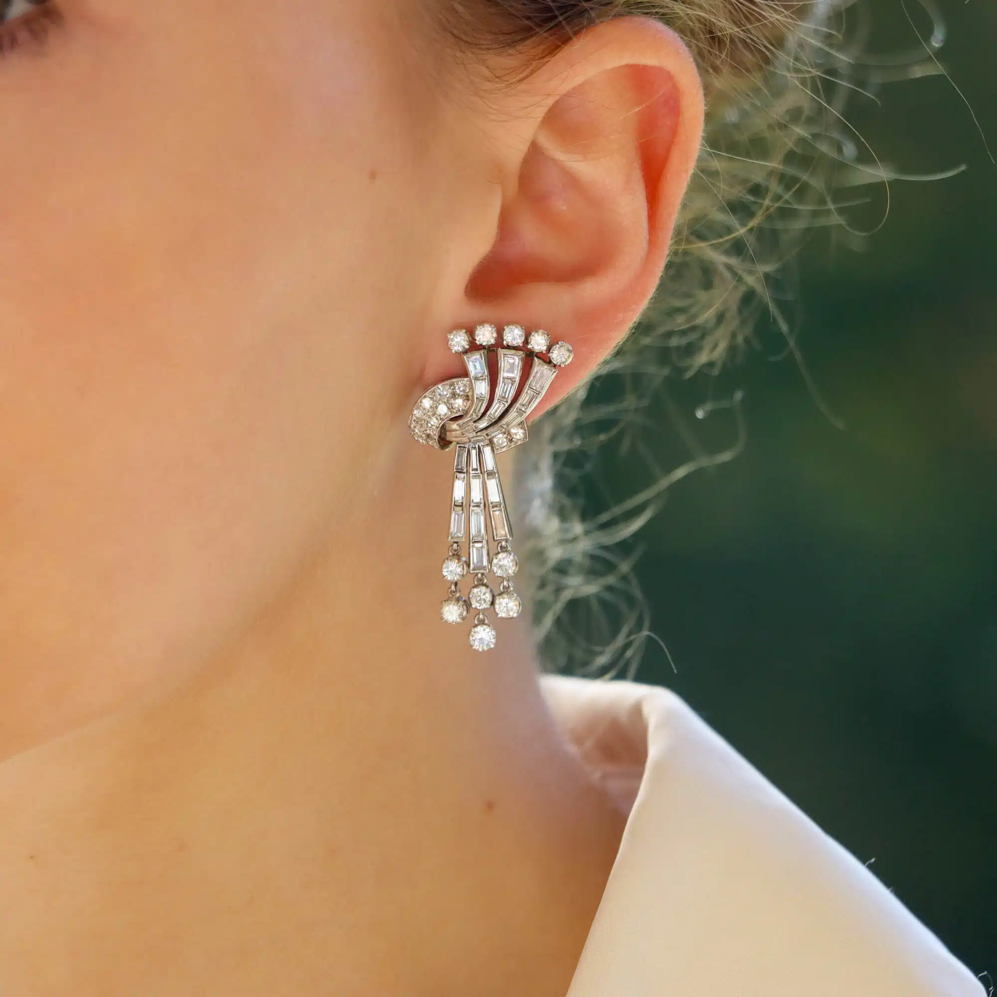 Vintage 1940's Deco Inspired Diamond Drop Earrings