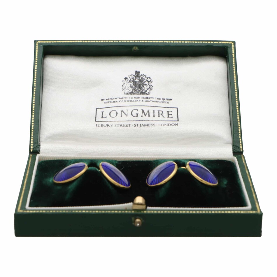 Vintage Longmire Gold and Royal Blue Enamel Oval Cufflinks