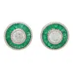 Art Deco Inspired Emerald and Diamond Target Stud Earrings