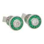 Art Deco Inspired Emerald and Diamond Target Stud Earrings