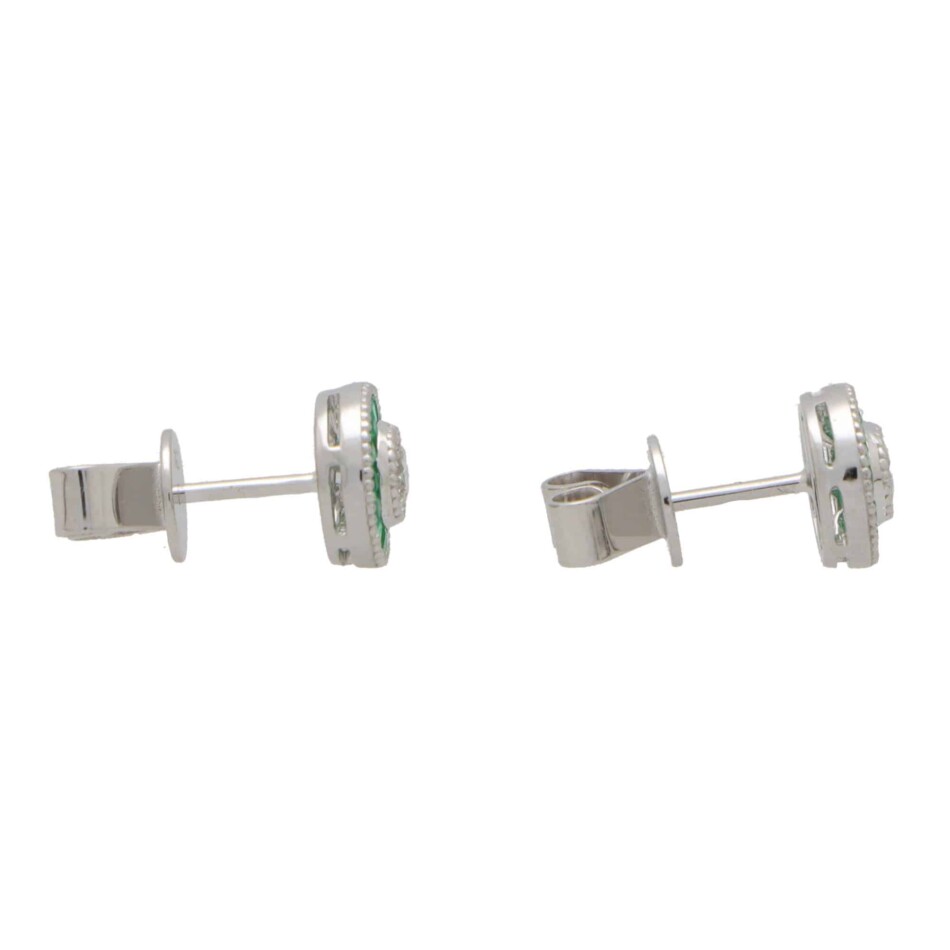 Art Deco Inspired Emerald and Diamond Target Stud Earrings