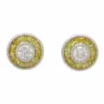 Art Deco Inspired Yellow Sapphire and Diamond Target Earrings