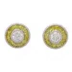 Art Deco Inspired Yellow Sapphire and Diamond Target Earrings