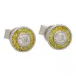 Art Deco Inspired Yellow Sapphire and Diamond Target Earrings
