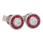 Art Deco Inspired Ruby and Diamond Target Stud Earrings