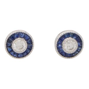 Art Deco Inspired Sapphire and Diamond Target Stud Earrings