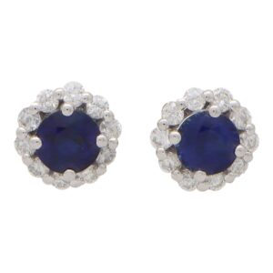 Sapphire and Diamond Floral Cluster Earrings