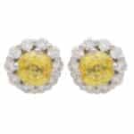 Yellow Sapphire and Diamond Floral Cluster Earrings