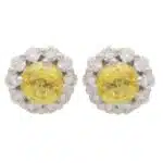Yellow Sapphire and Diamond Floral Cluster Earrings