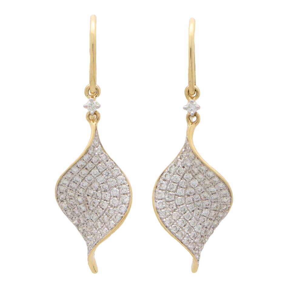 Contemporary Diamond Leaf Drop Earrings