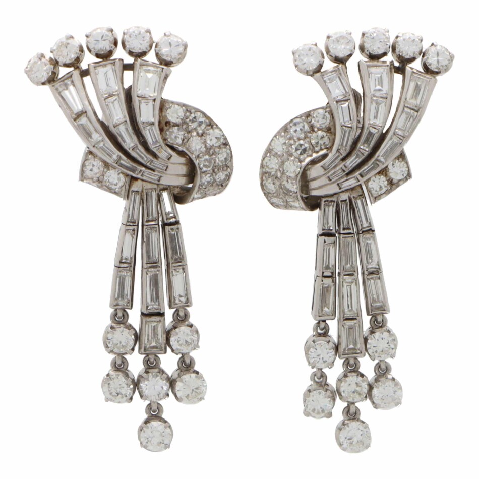 Vintage 1940's Deco Inspired Diamond Drop Earrings