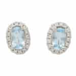 Contemporary Petite Aquamarine and Diamond Halo Stud Earrings