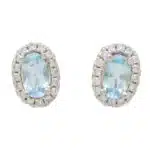 Contemporary Petite Aquamarine and Diamond Halo Stud Earrings