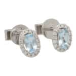 Contemporary Petite Aquamarine and Diamond Halo Stud Earrings