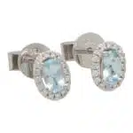Contemporary Petite Aquamarine and Diamond Halo Stud Earrings