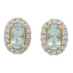 Contemporary Petite Aquamarine and Diamond Halo Stud Earrings