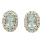 Contemporary Petite Aquamarine and Diamond Halo Stud Earrings