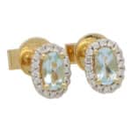 Contemporary Petite Aquamarine and Diamond Halo Stud Earrings