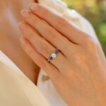 Blue Sapphire and Diamond Reverse Three Stone Ring