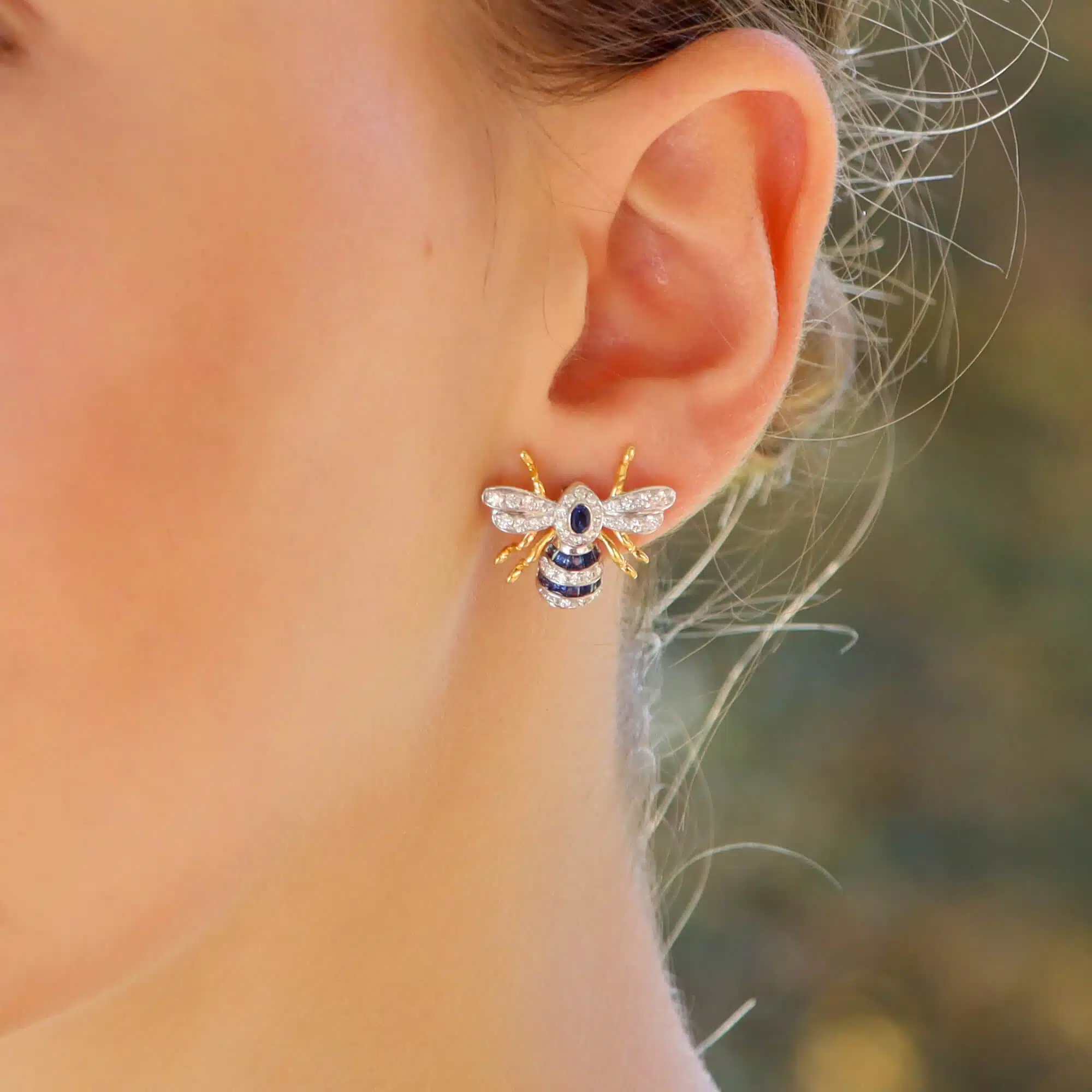 Blue Sapphire and Diamond Bee Earrings
