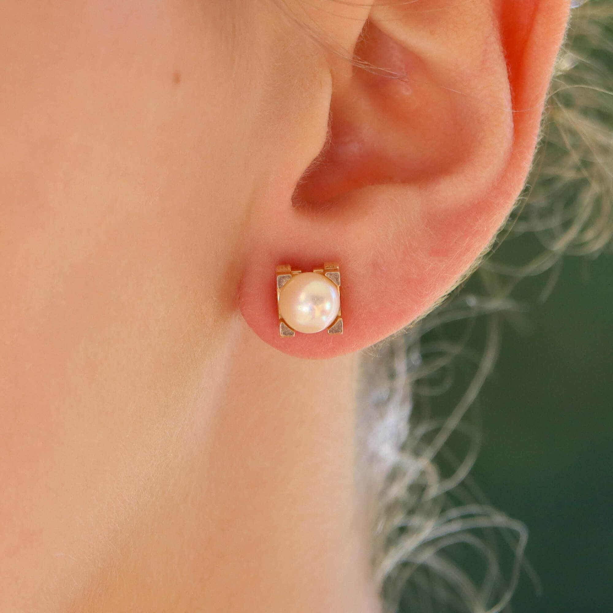 Vintage C de Cartier Pearl Stud Earrings