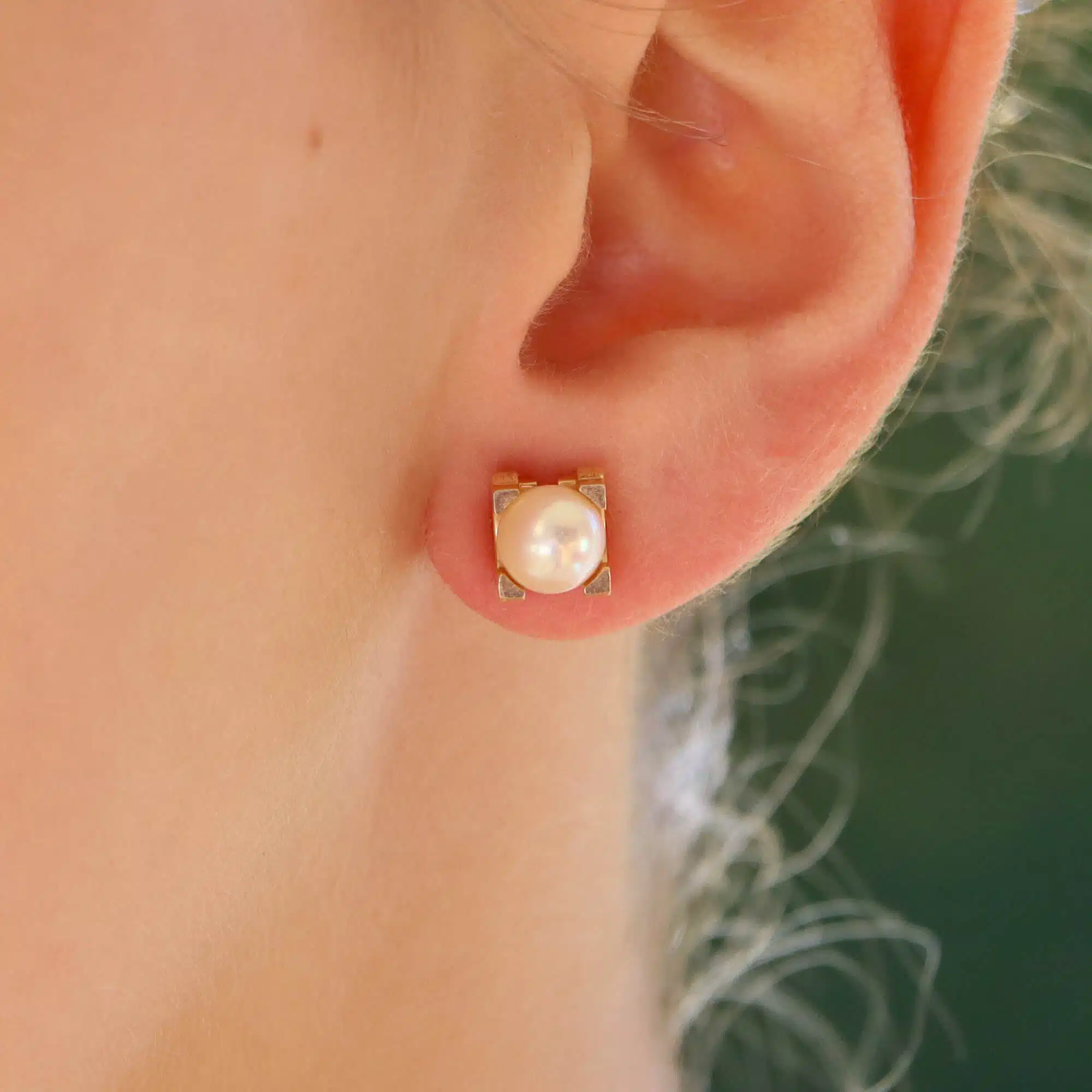 Vintage C de Cartier Pearl Stud Earrings