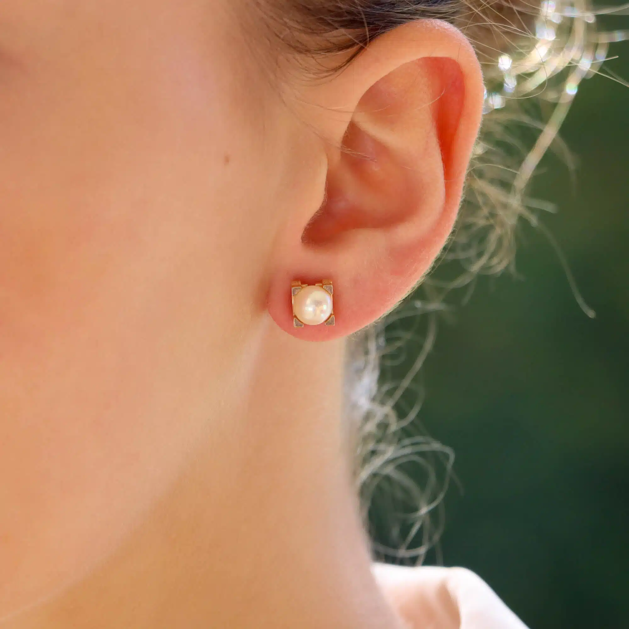 Vintage C de Cartier Pearl Stud Earrings