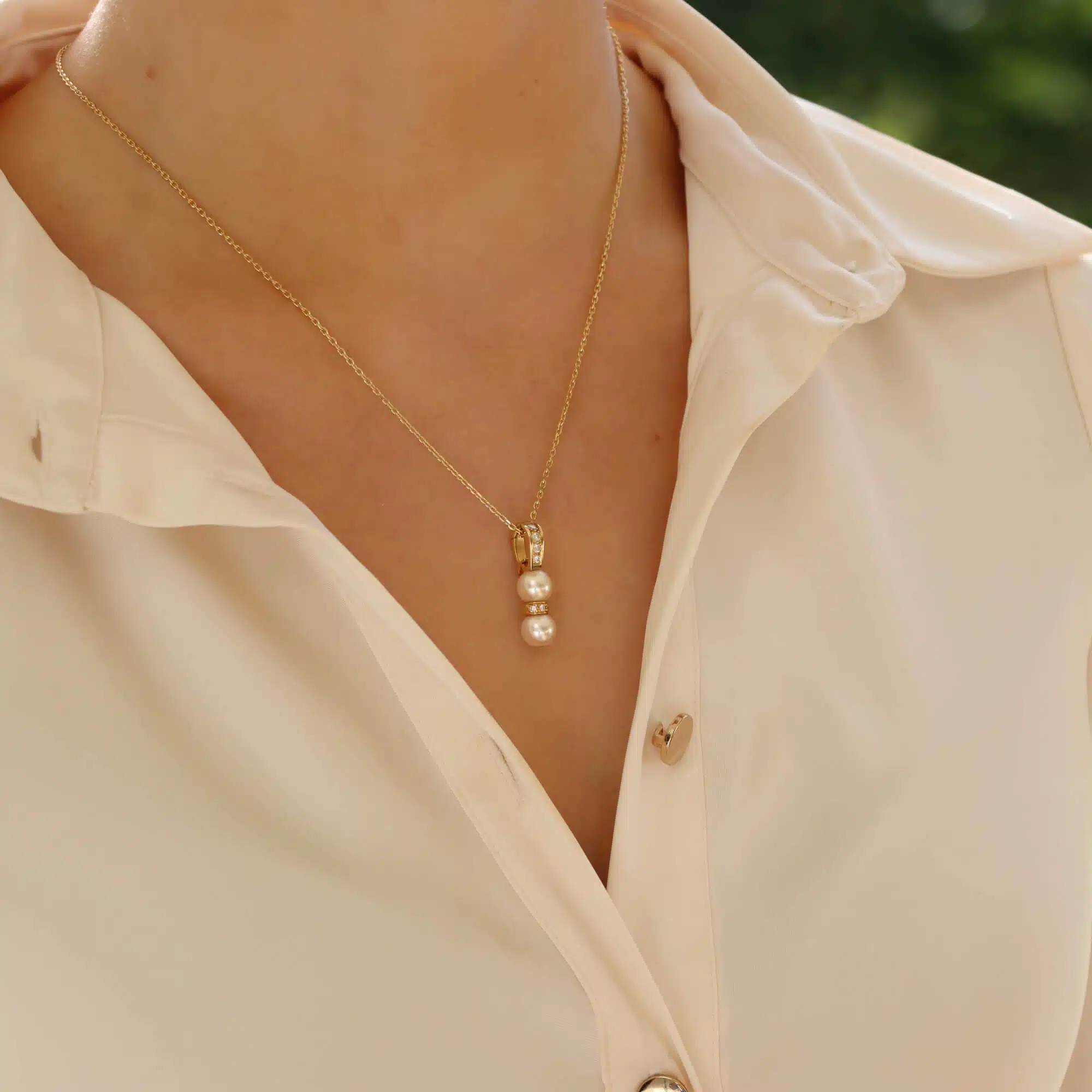 Vintage Cartier Double Pearl and Diamond Pendant